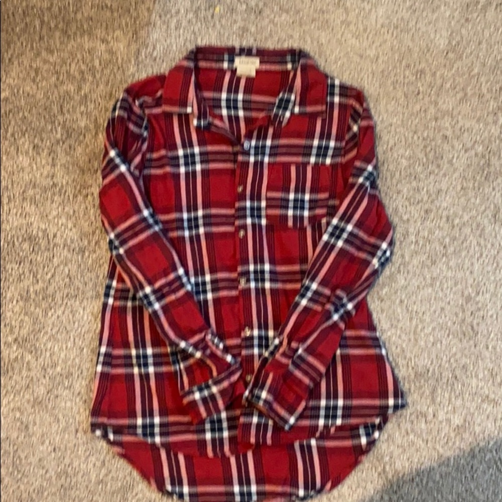Passport Button Down plaid thin flannel shirt